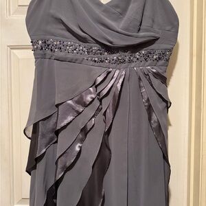 Midnight Velvet Gray Embellished Asymmetrical Gown